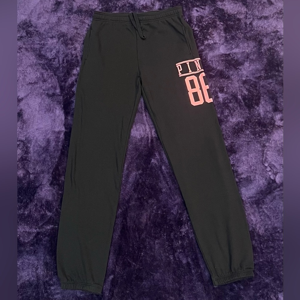 Victoria's Secret Sweatpants Women’s Size S Black & Bright Pink Jogger 86 Logo